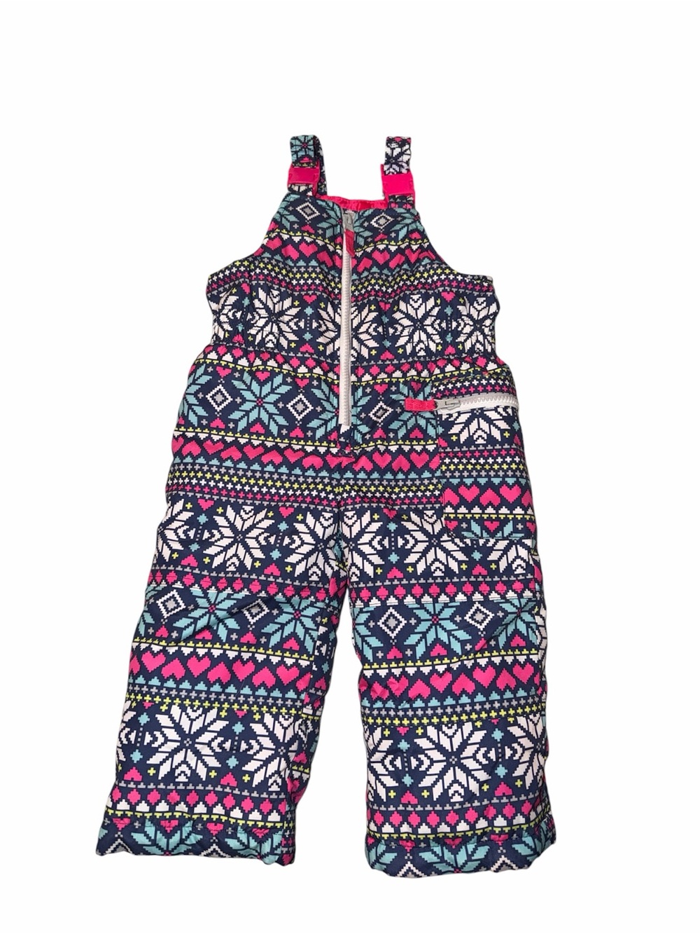 Girls Navy & Pink Patterned Snow Bib Overalls